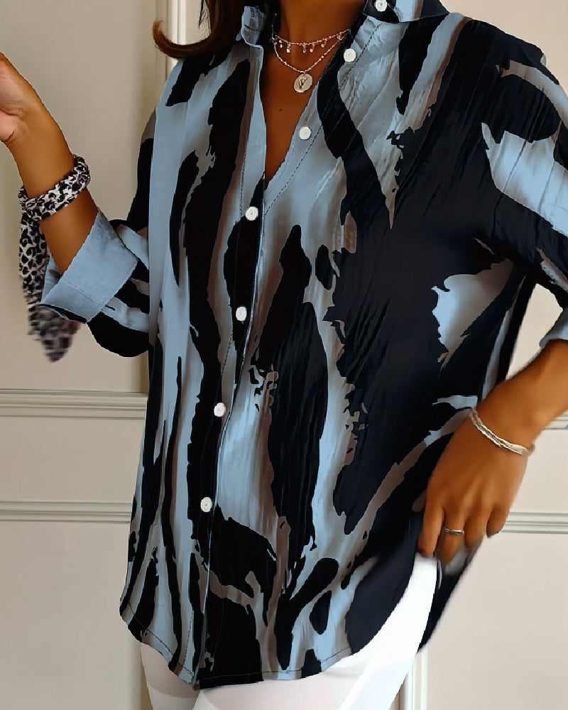 Telyra™ - Blouse Col Montant Imprimé Irrégulier