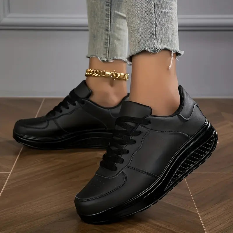 Brelina™ - Baskets femme plateforme lacets cuir synthétique confort quotidien