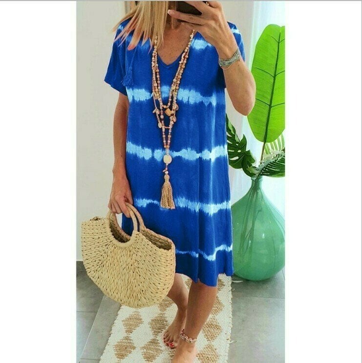 Cerisea - Robe t-shirt femme tie-dye à col V manches courtes