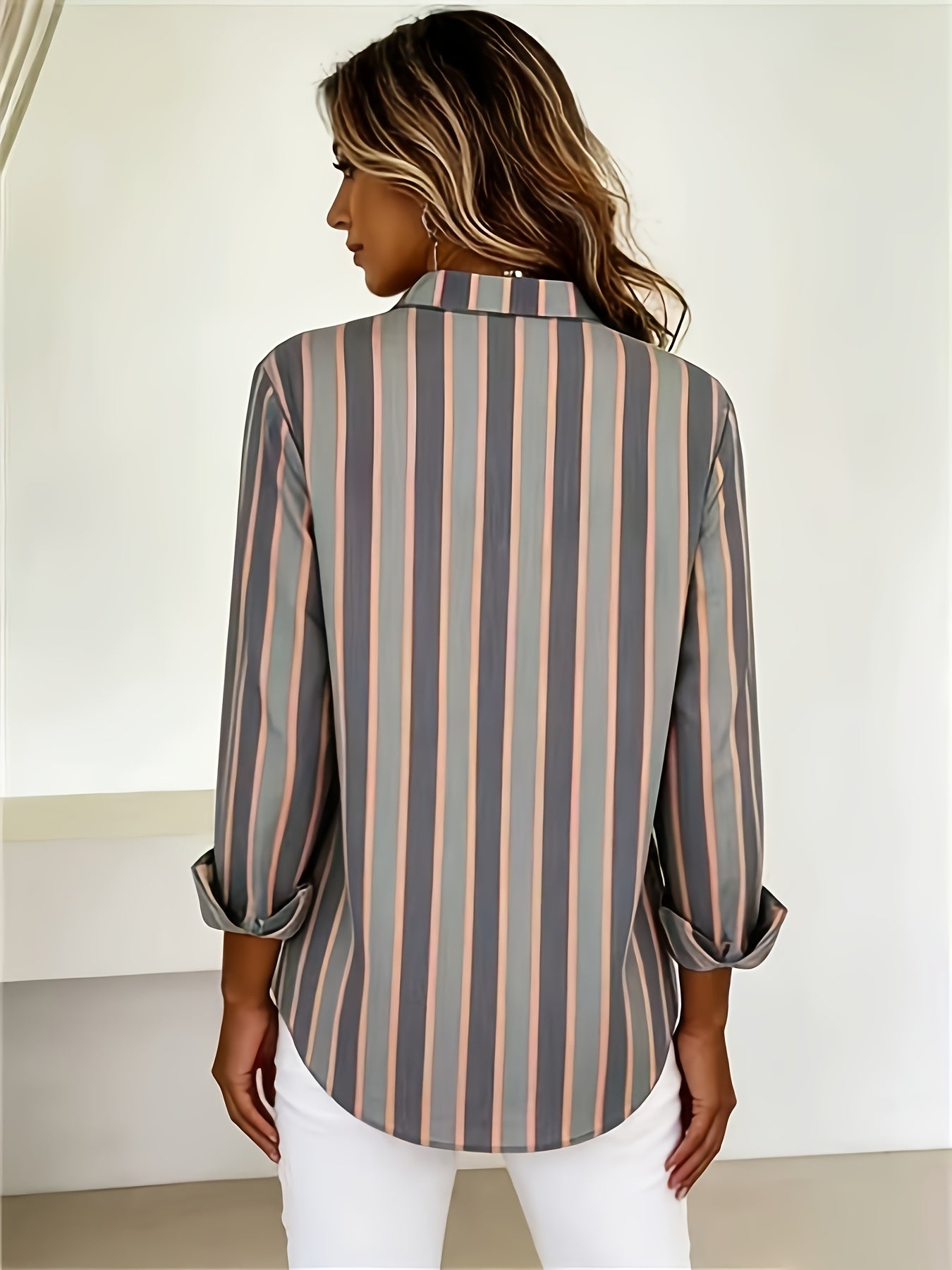 Qirexa™ - Chemise Femme Rayures Verticales Coupe Ample Boutonnée Style Décontracté