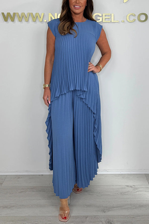 Nelia™ - Ensemble Décontracté avec Top Midi à Manches Courtes et Pantalon à Taille Élastique