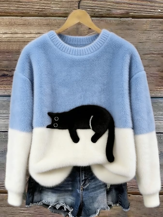 Lunivienne - Pull Doux Motif Chat