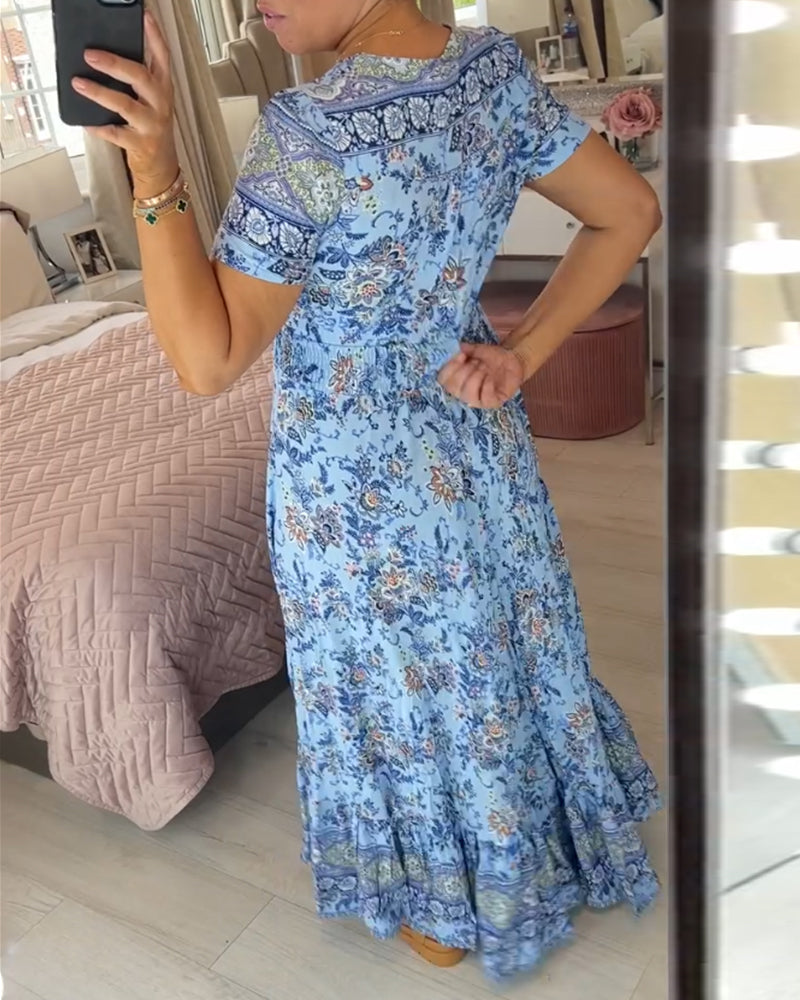 Denise™ - Robe Maxi à Imprimé Floral et Décolleté en V