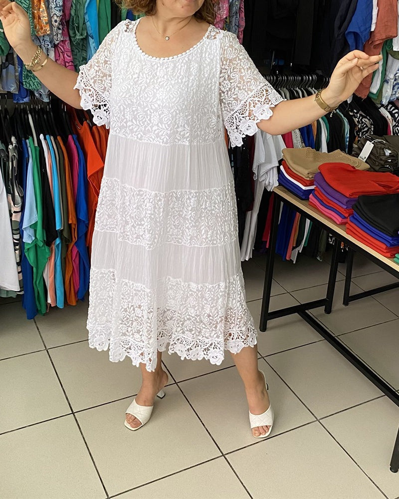 Gwenira™ - Robe Élégante Unie en Dentelle – Raffinement Subtil pour Toutes les Occasions