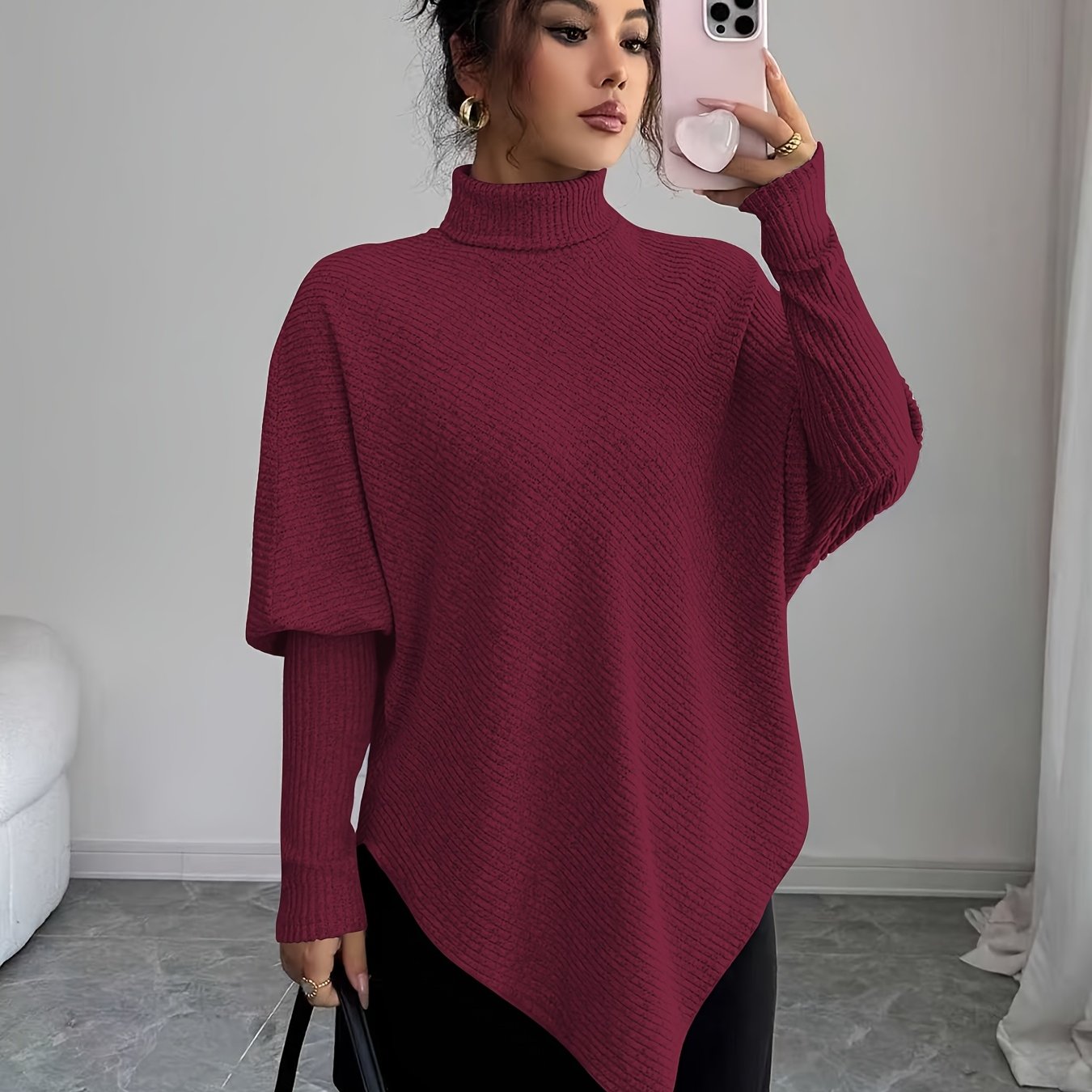 Ilyssa™ - Pull Asymétrique Col Montant Élégance Moderne