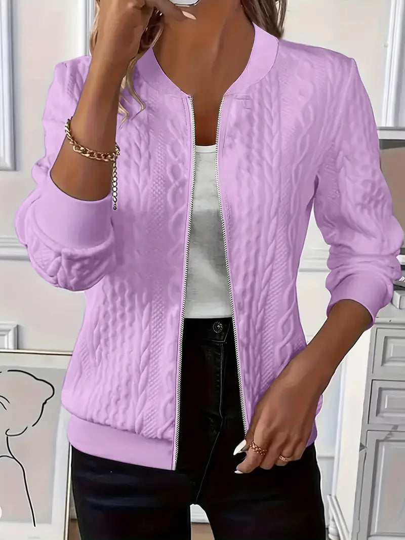 Elanisse™ - Veste Casual Femme à Col Baseball, Fermeture Éclair, Tissu Texturé