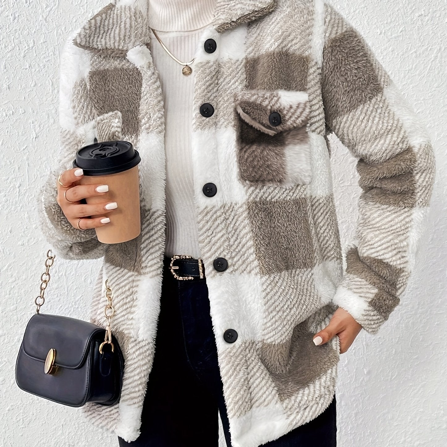 Doreline™ - Veste d’Hiver en Peluche à Imprimé Carreaux