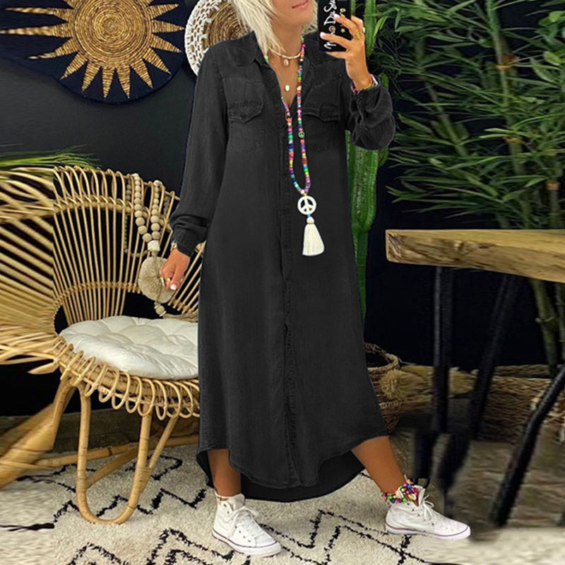 Terenza™ - Robe maxi à manches longues en denim