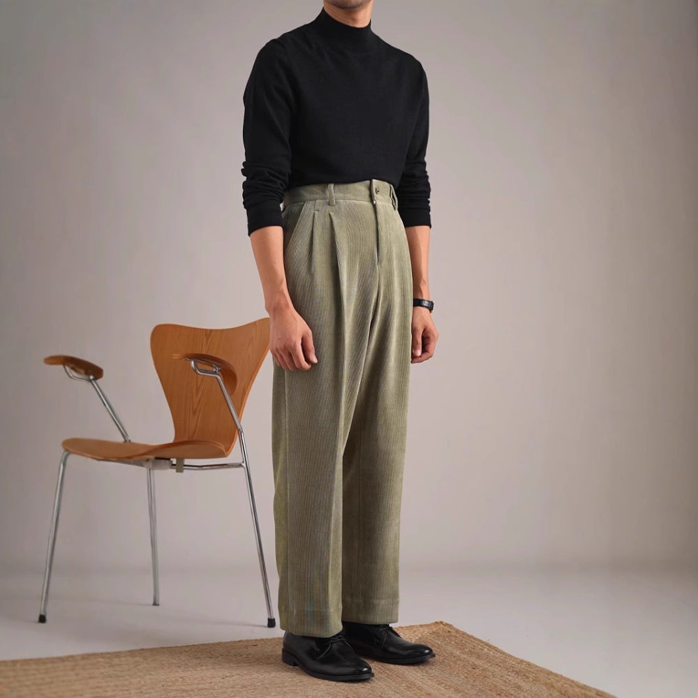 Rayin - Pantalon taille haute en velours côtelé