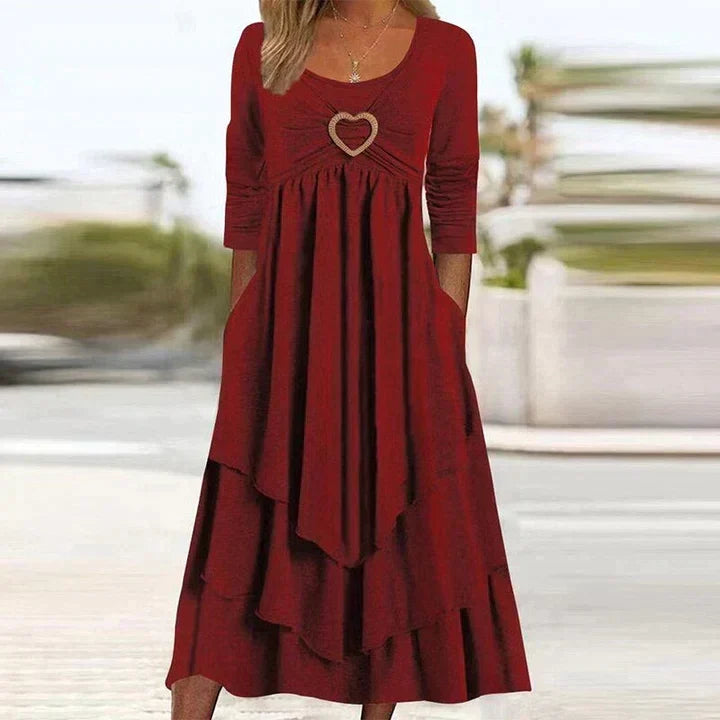 Joline - Robe midi femme superposée avec détail cœur