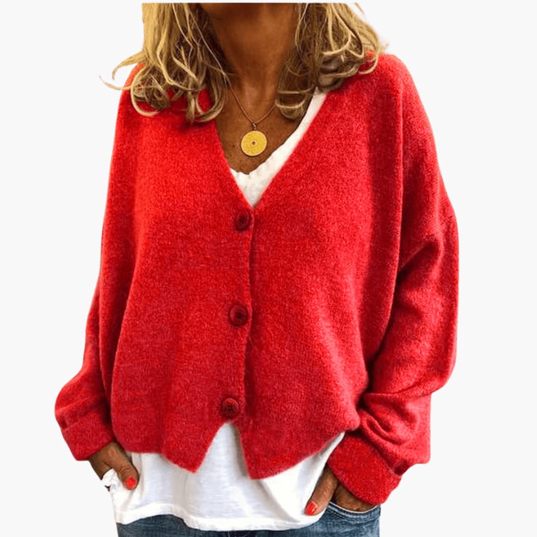 Sixtine - Cardigan Femme Doux en Tricot à Boutons et Coupe Décontractée