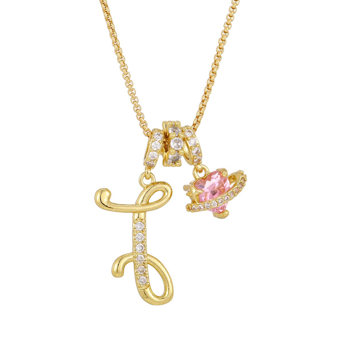 Carmelle™ - Collier Initiale Avec Cœur Rose Brillant
