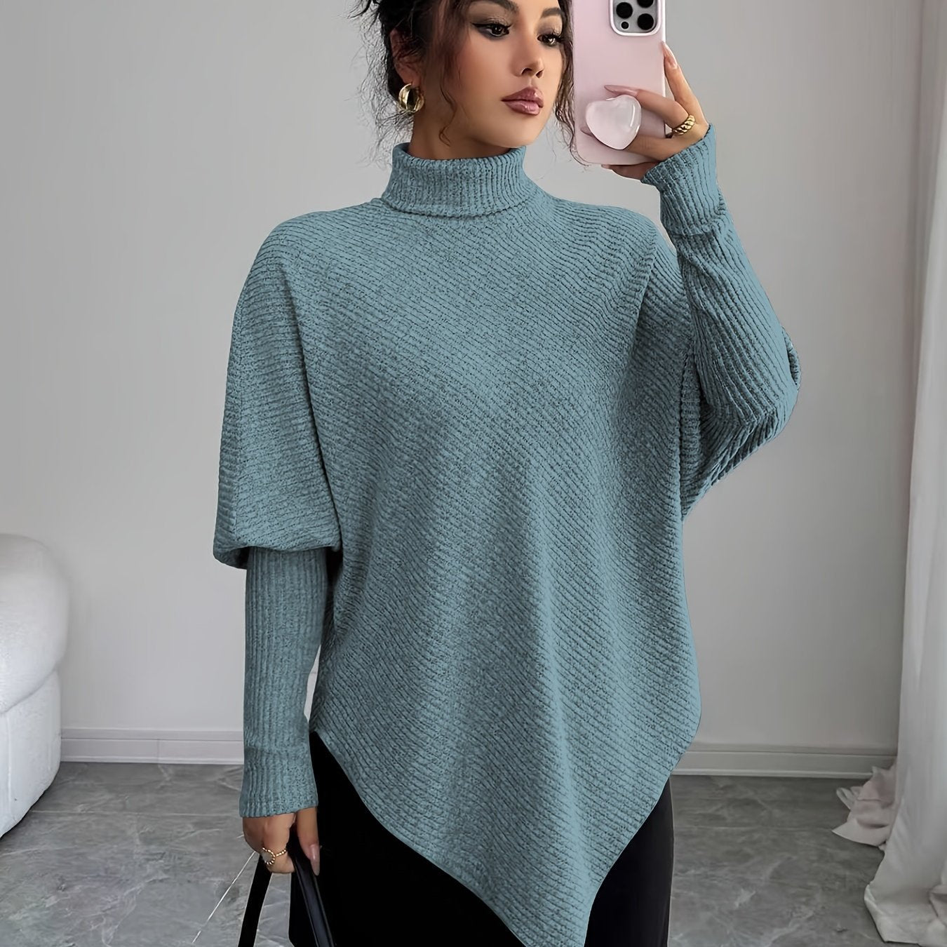 Ilyssa™ - Pull Asymétrique Col Montant Élégance Moderne