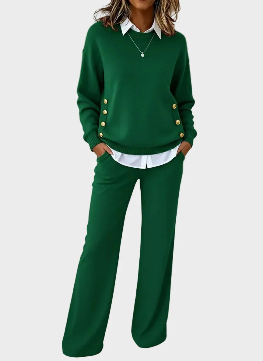 Noëllie - Ensemble en maille femme avec pull à boutons et pantalon large