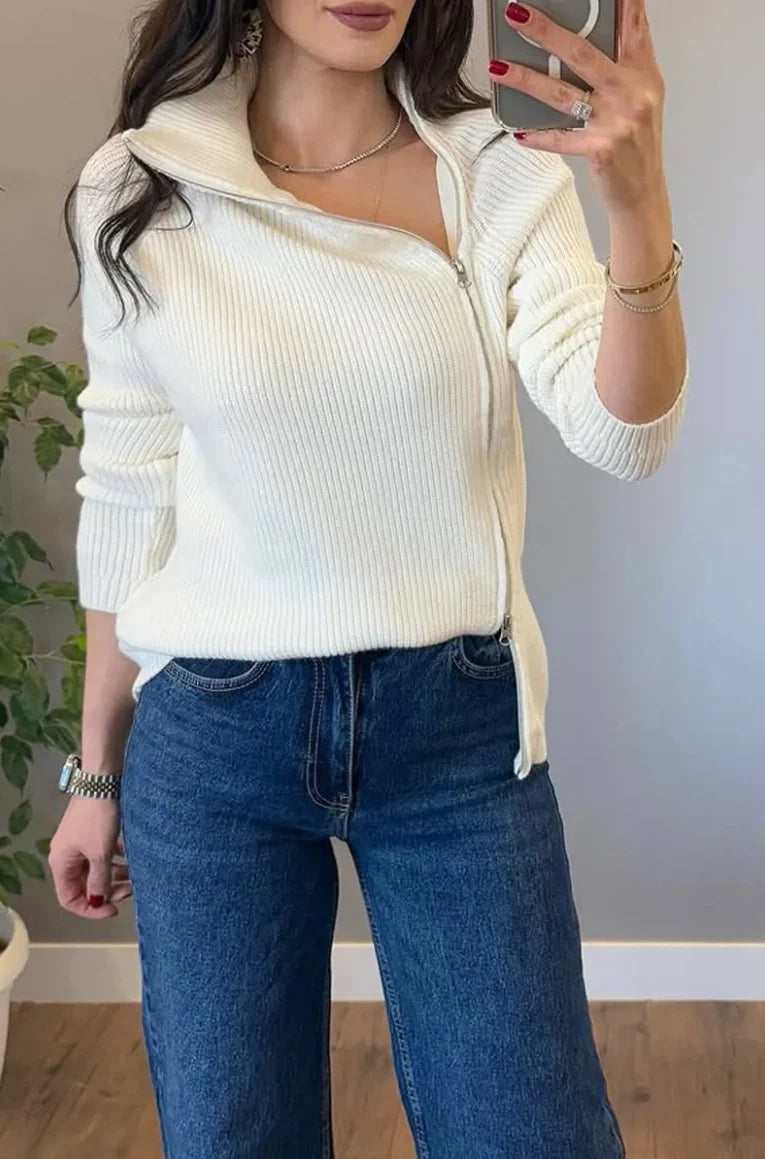 Lucienne™ - Pull Tricot Asymétrique à Double Fermeture Éclair