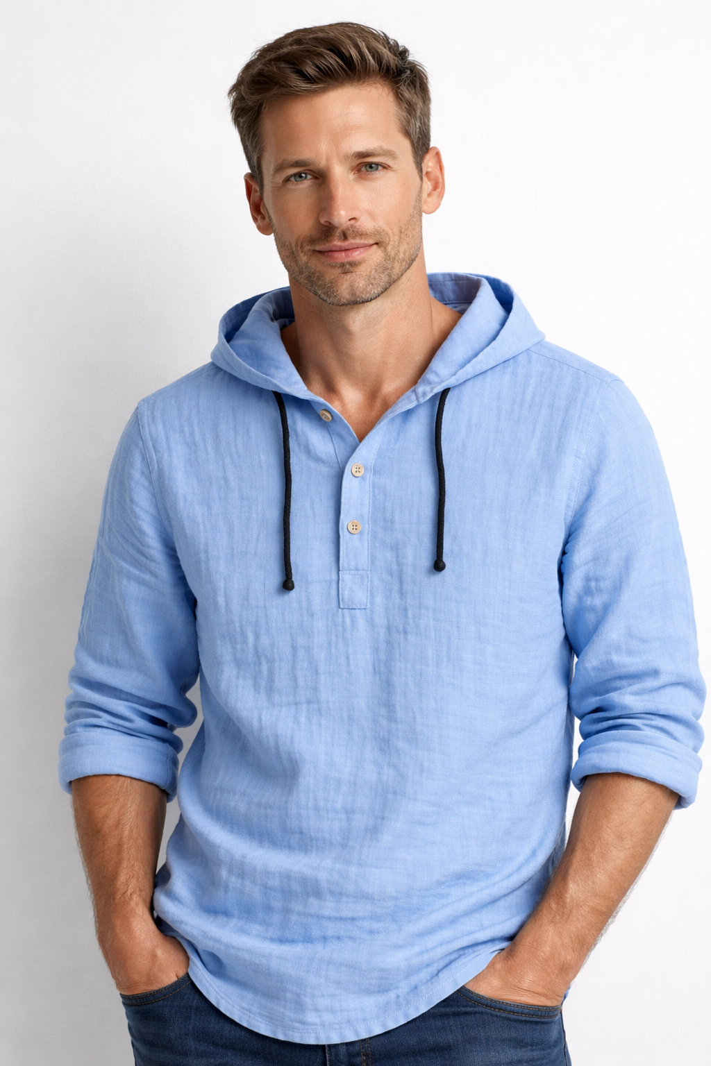 Casper™ - Chemise Femme Lin Capuche Boutonnée Coupe Ample Style Décontracté