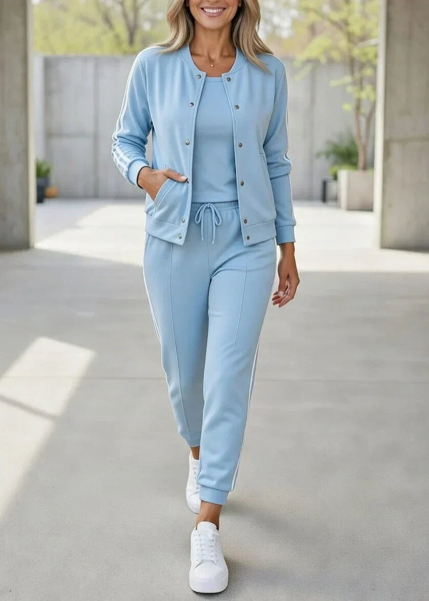 Quenith™ - Ensemble Femme 3 Pièces Sport Chic Veste Pantalon Rayures Élégantes
