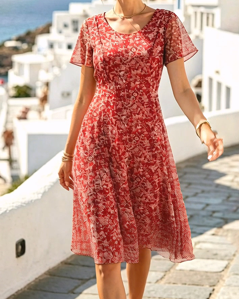 Rovena - Robe à fleurs pour femmes avec manches courtes et coupe A