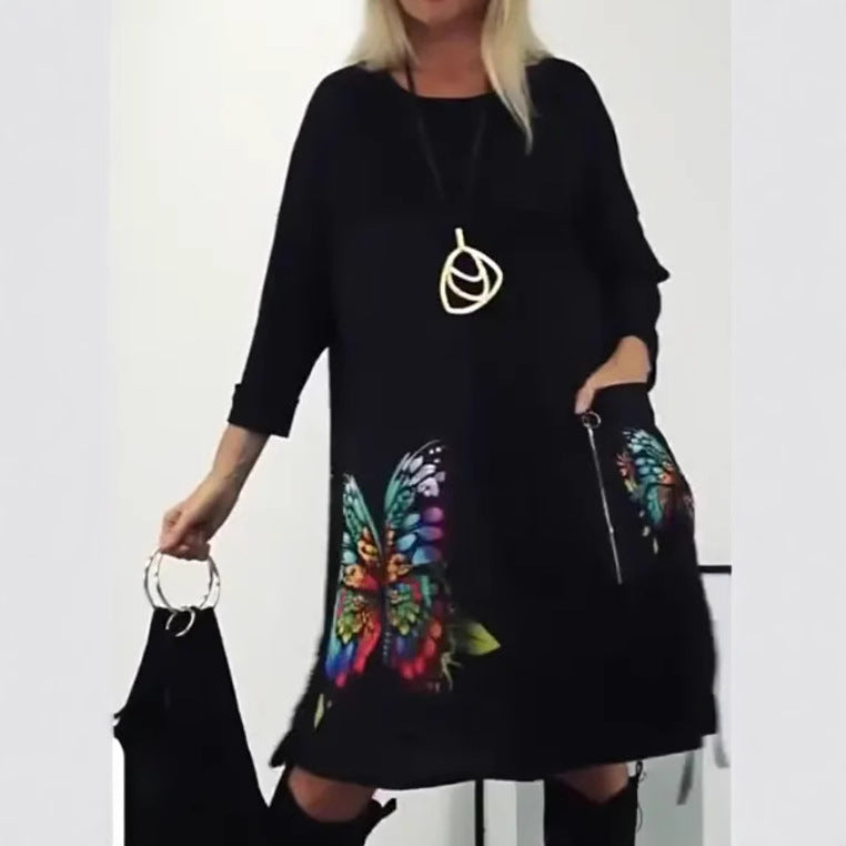 Florienne™ - Robe à imprimé papillon multicolore et col rond