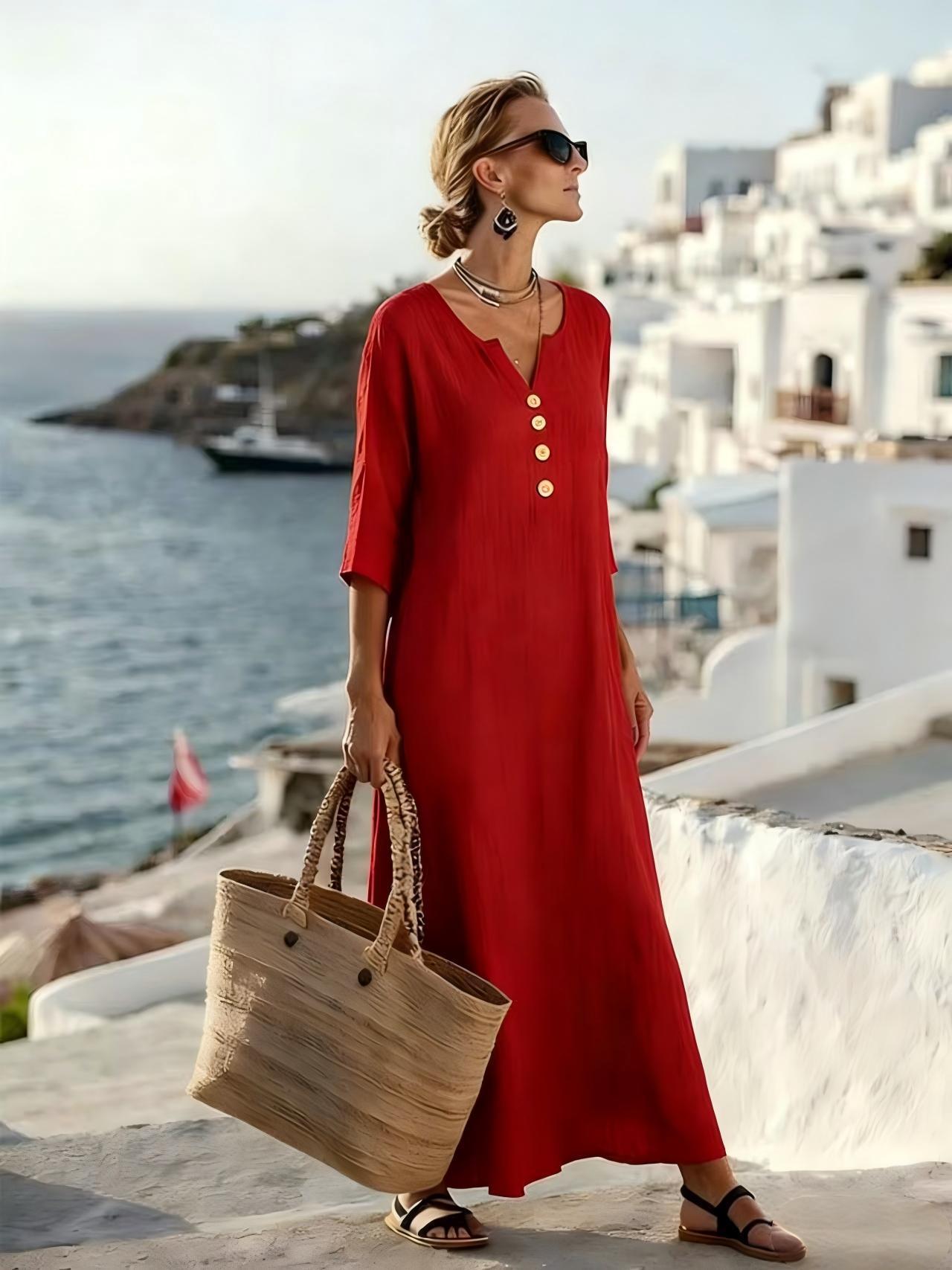 Ilyxa™ - Robe Femme Longue Lin Confort Fluide Pour Été Quotidien
