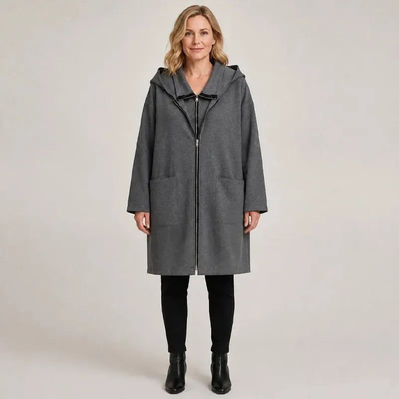 Éléane - Manteau mi-long femme à capuche et fermeture éclair