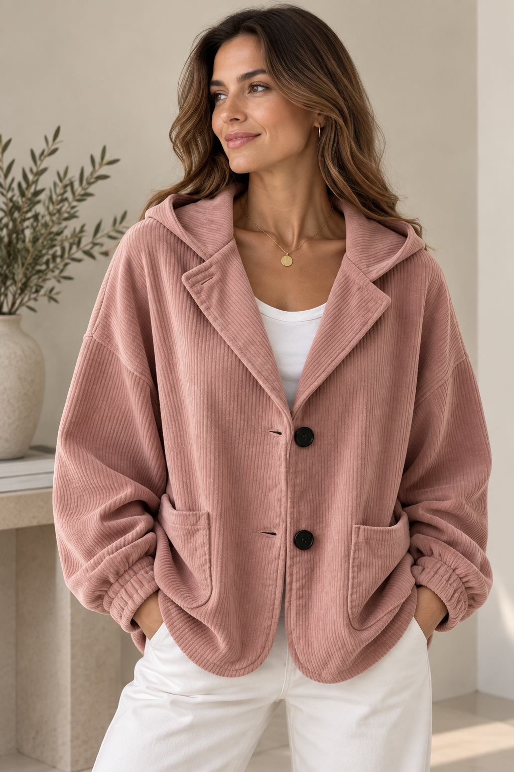 Berber - Veste femme oversize effet velours côtelé avec capuche
