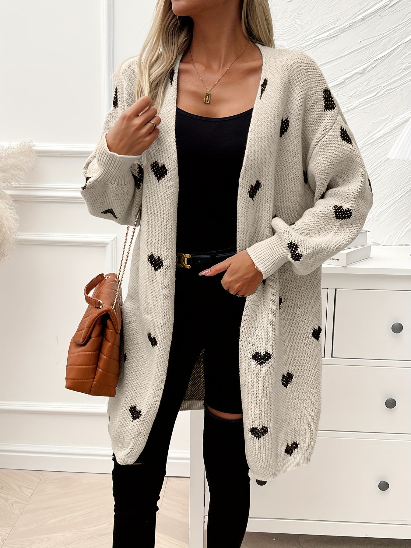 Rochelle™ - Cardigan Tricot à Motif Cœur