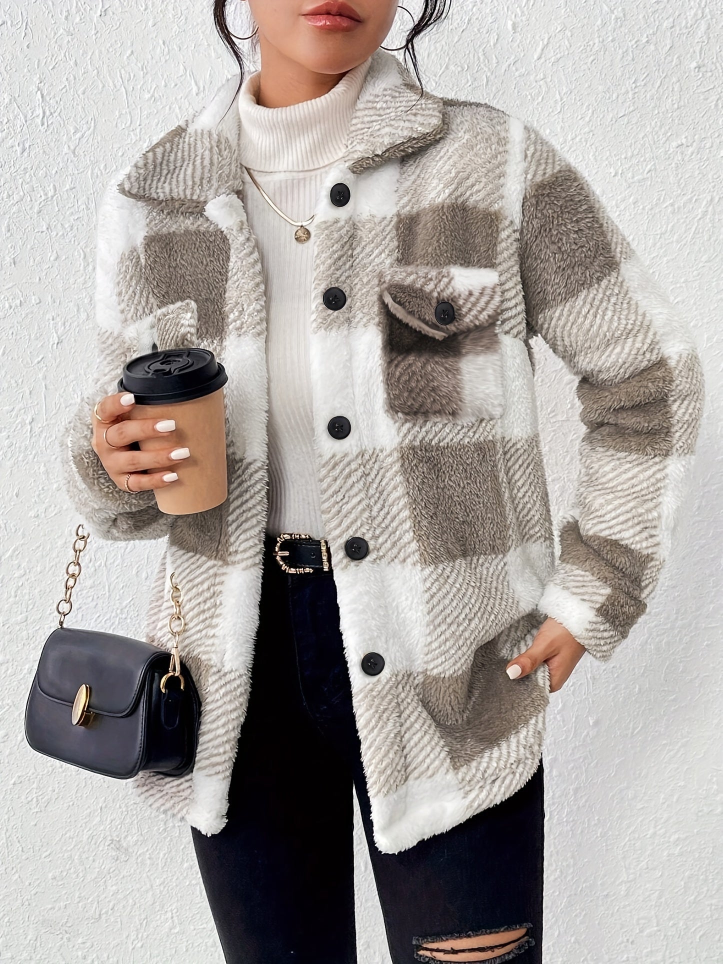 Doreline™ - Veste d’Hiver en Peluche à Imprimé Carreaux