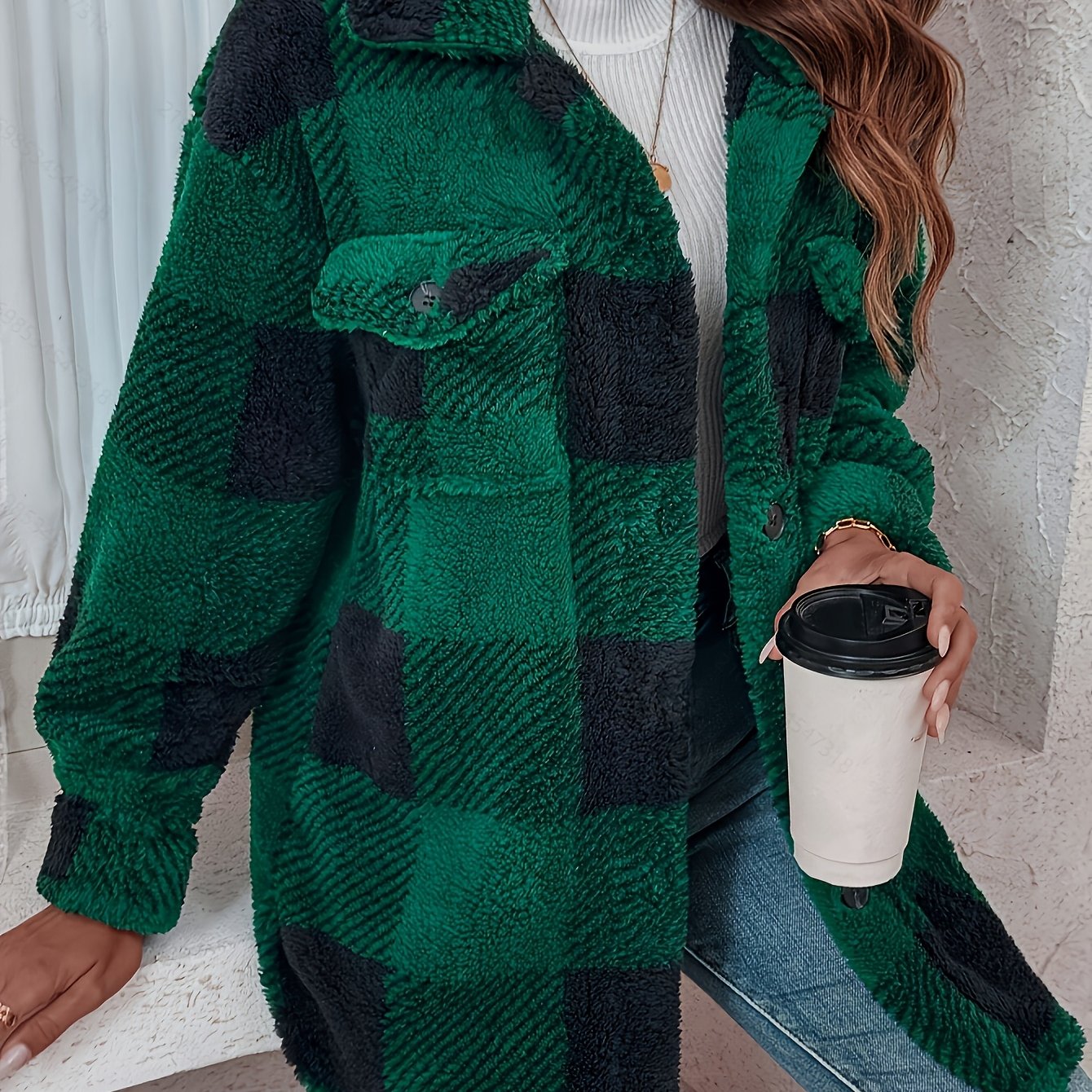 Doreline™ - Veste d’Hiver en Peluche à Imprimé Carreaux