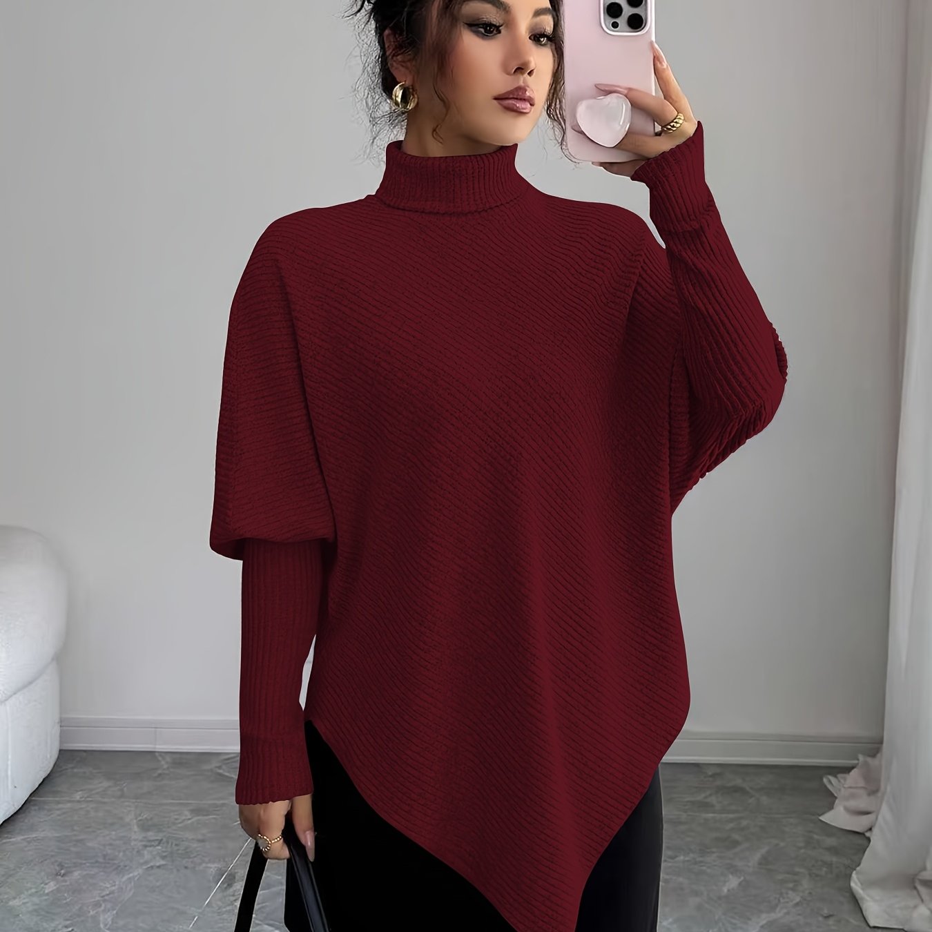 Ilyssa™ - Pull Asymétrique Col Montant Élégance Moderne