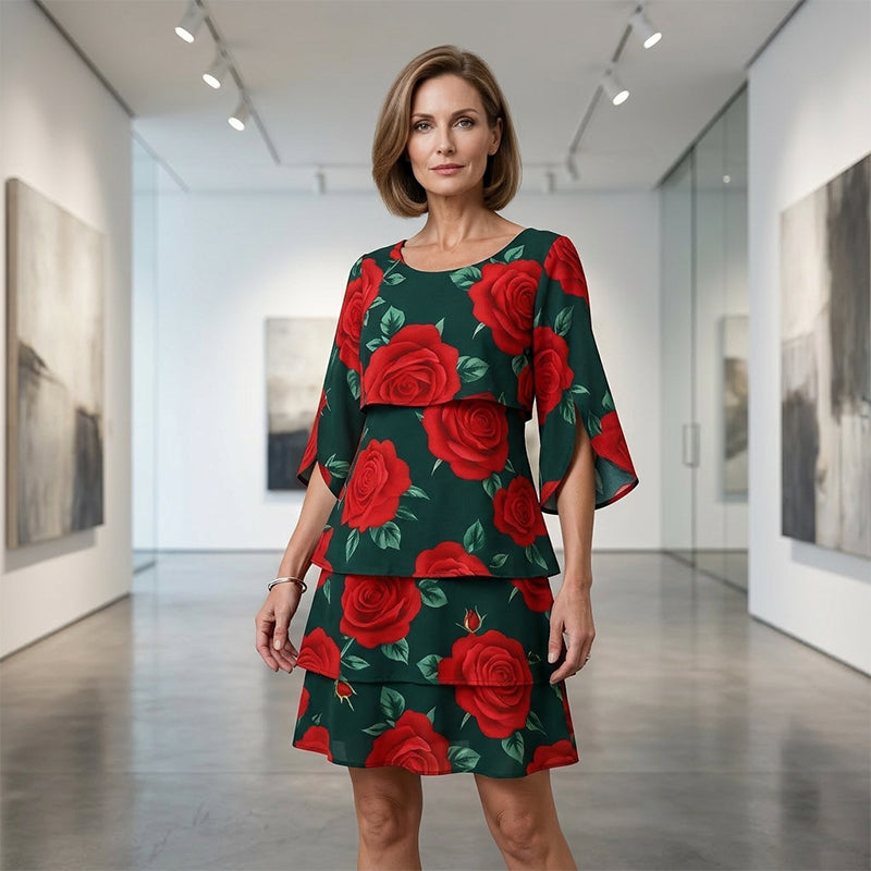 Qyvelle™ - Robe Femme Imprimé Floral Coupe Ample Manches Fluides Style Élégant