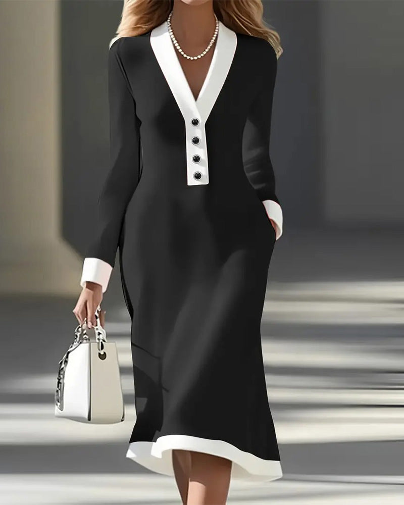 Brenyla™ - Robe Midi Élégante à Col Contrasté