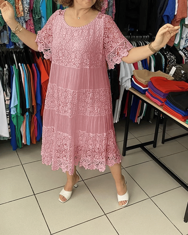 Gwenira™ - Robe Élégante Unie en Dentelle – Raffinement Subtil pour Toutes les Occasions