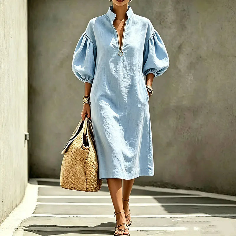 Aislin - Robe femme à manches bouffantes avec col montant
