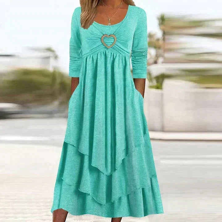 Joline - Robe midi femme superposée avec détail cœur