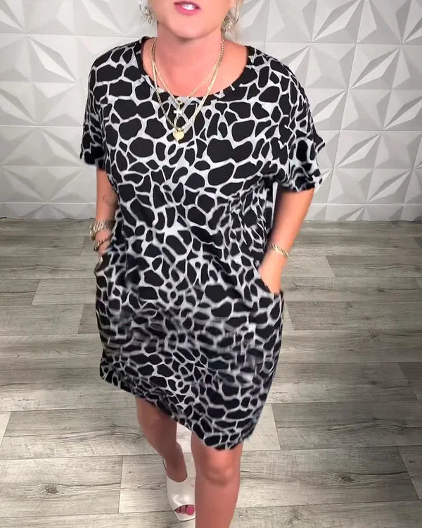 Jynorix - Robe femme imprimée décontractée coupe droite col rond