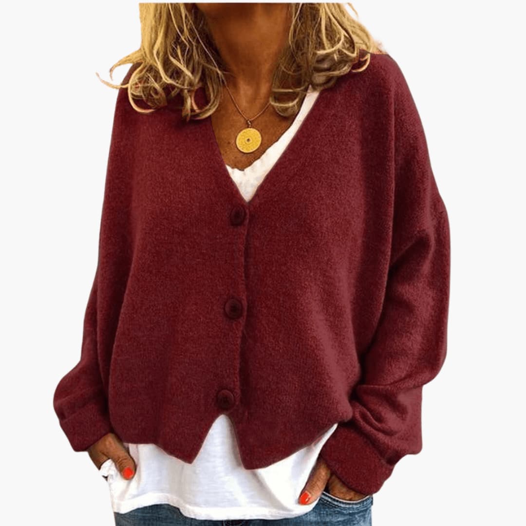 Sixtine - Cardigan Femme Doux en Tricot à Boutons et Coupe Décontractée