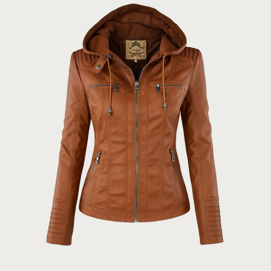 Rieke - Veste femme en similicuir à capuche et fermeture éclair