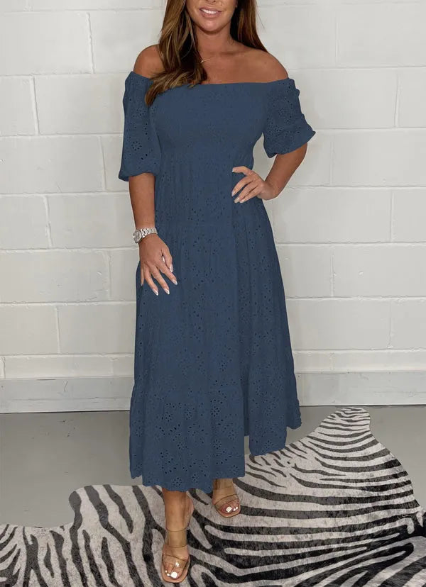 Melodie™ - Robe Évasée Élégante Unie avec Broderie