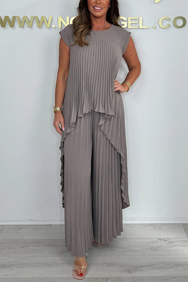 Nelia™ - Ensemble Décontracté avec Top Midi à Manches Courtes et Pantalon à Taille Élastique