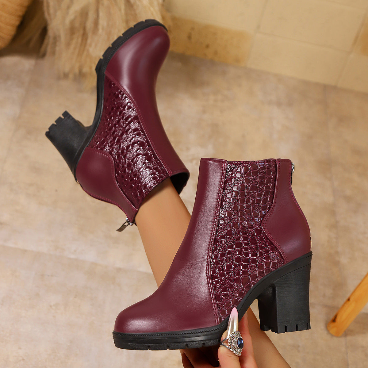 Belyssa™ - Bottines À Talon Épais En Cuir Véritable Élégant