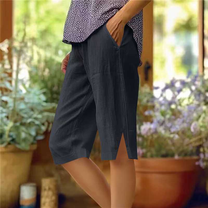 Oselia - Pantalon capri femme uni avec poches