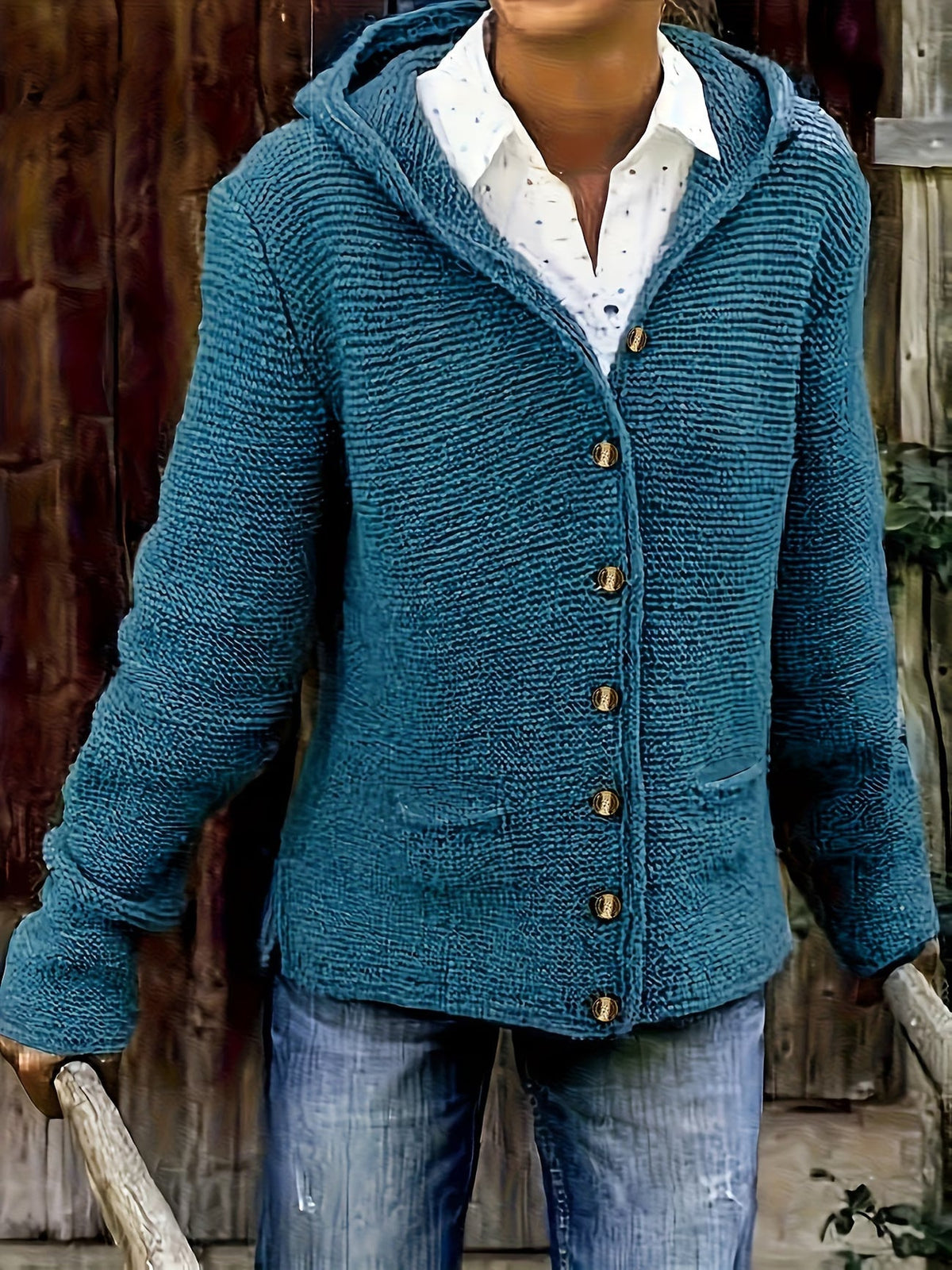 Maëline - Cardigan femme en grosse maille à capuche et boutons