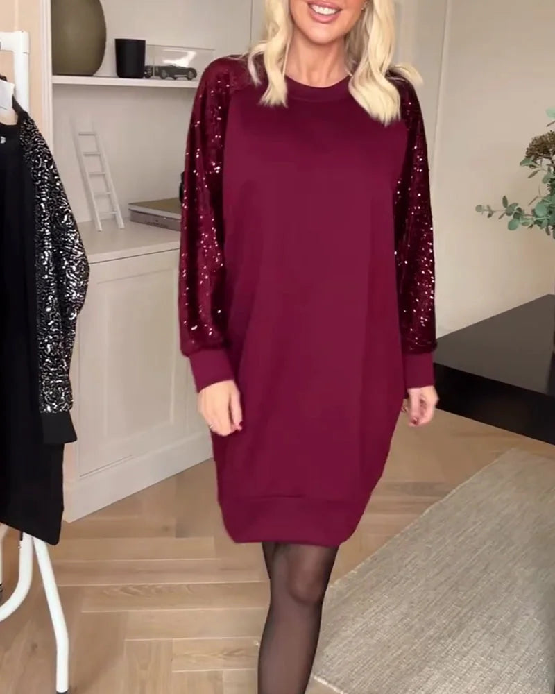 Thalivienne - Robe À Manches Longues En Sequins À Col Rond