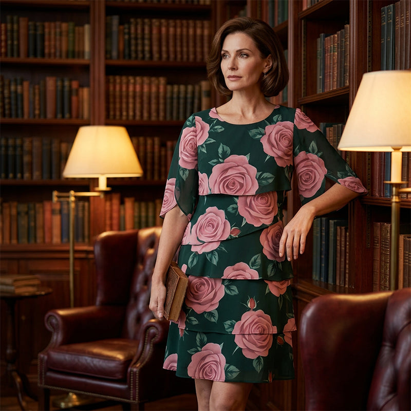 Qyvelle™ - Robe Femme Imprimé Floral Coupe Ample Manches Fluides Style Élégant