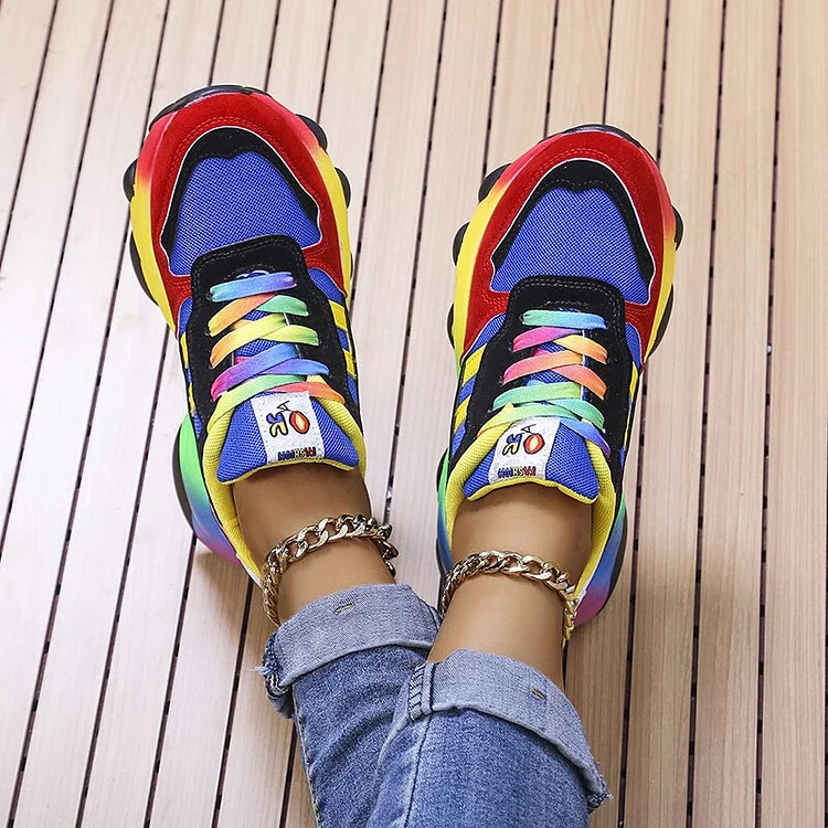 Ninthe - Baskets confortables femme multicolores à bout large