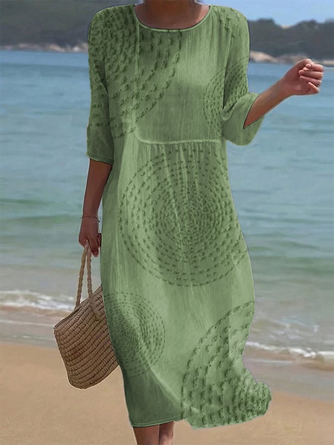 Pavessa™ - Robe Midi Fluide En Coton Et Lin À Motif Texturé
