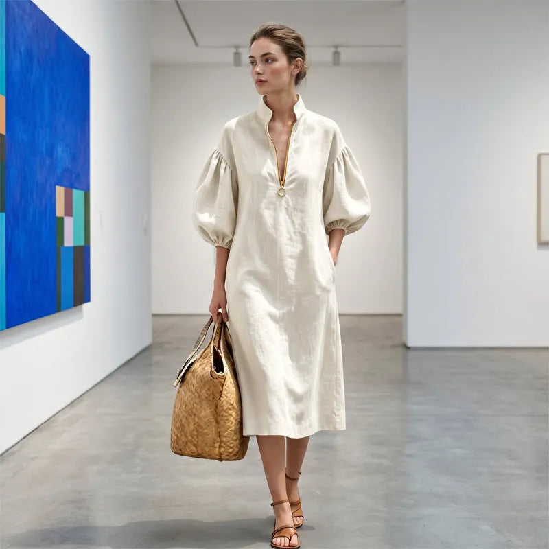 Aislin - Robe femme à manches bouffantes avec col montant