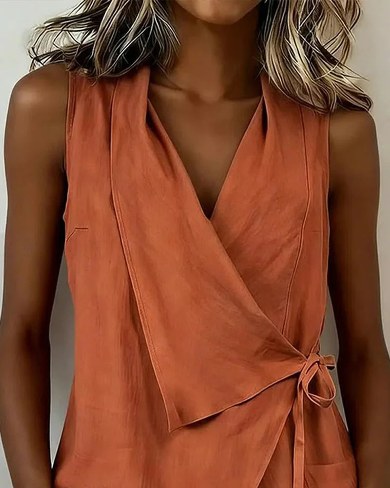 Sylethra™ - Top femme cache-cœur asymétrique sans manches été léger