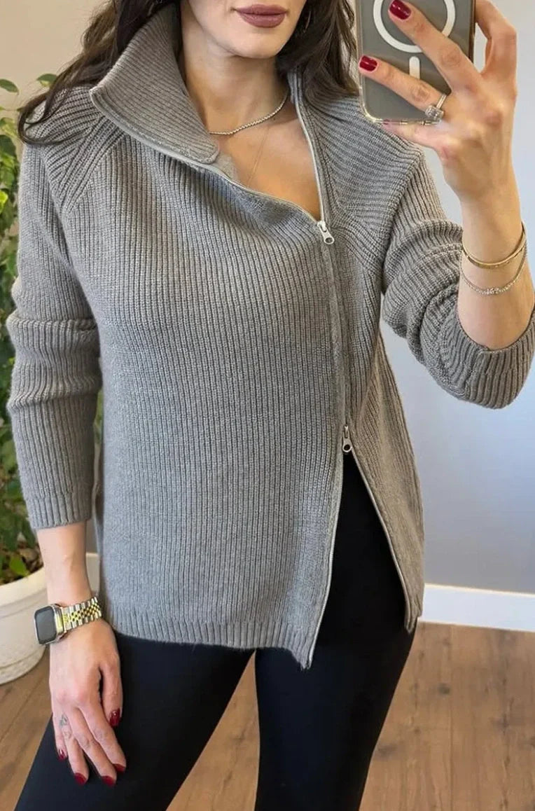 Lucienne™ - Pull Tricot Asymétrique à Double Fermeture Éclair